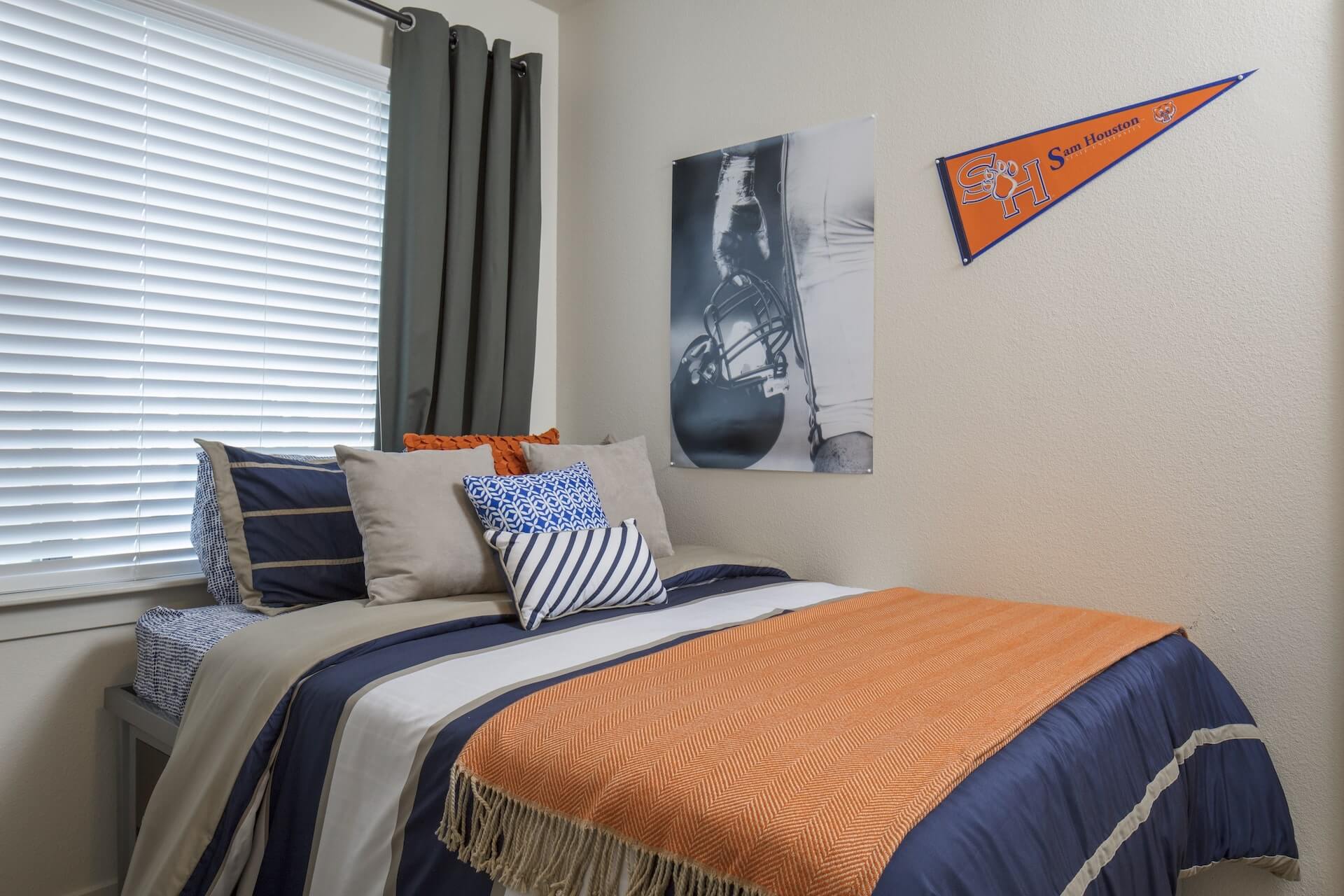 fully furnished bedroom at republic at sam houston apartments