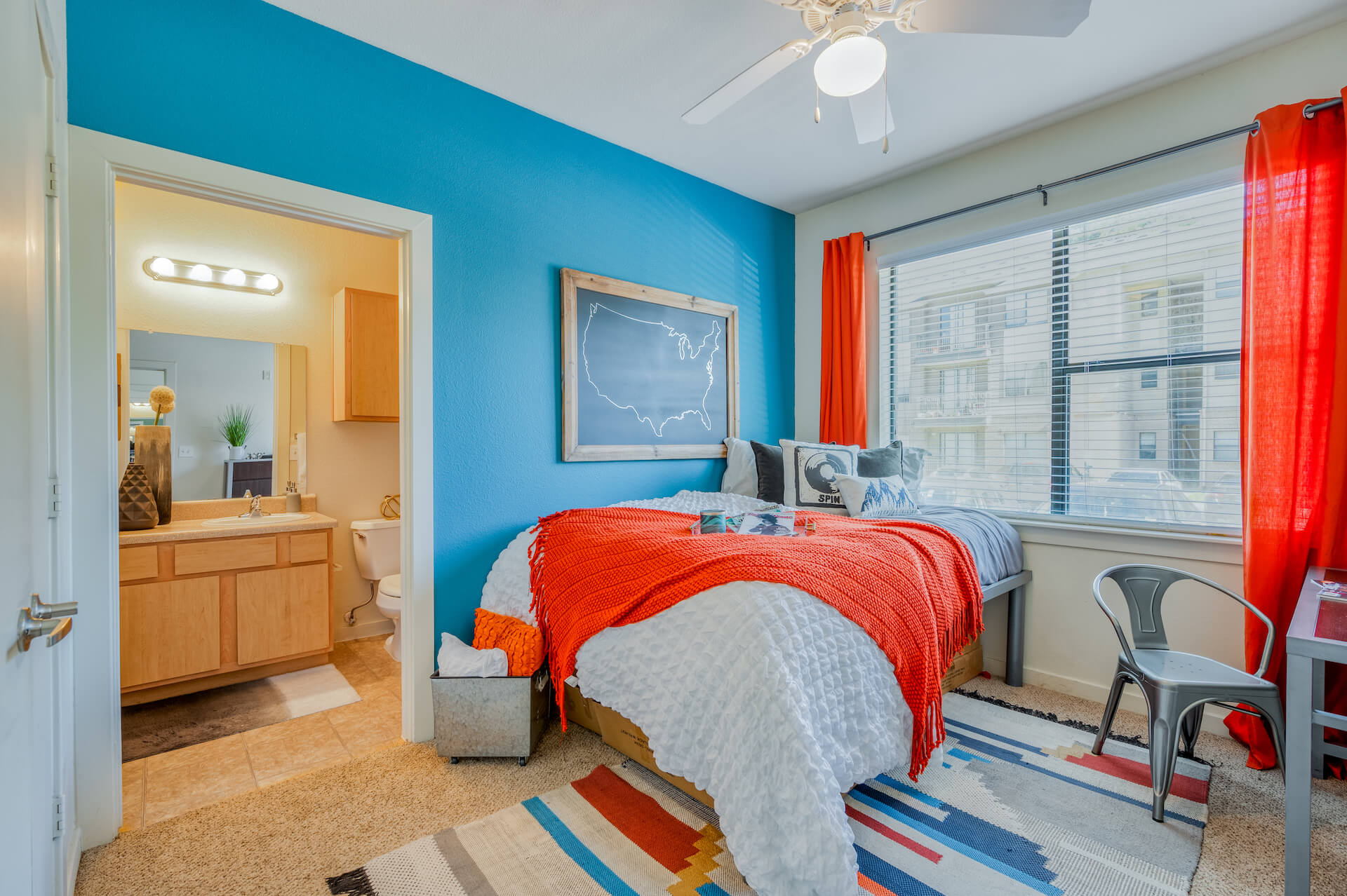 example bedroom with attached bathroom at republic at sam houston apartments